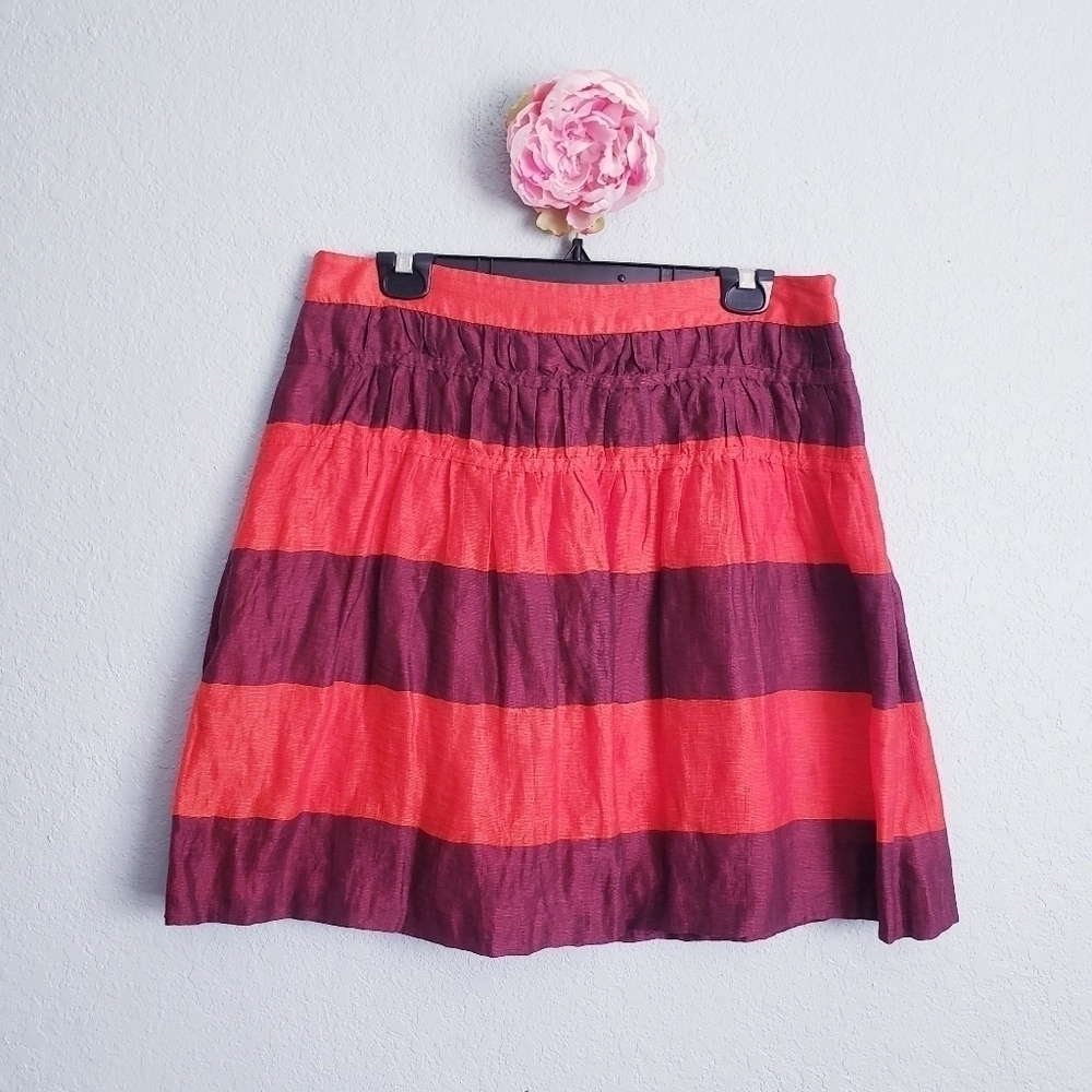 Loft Red Colorblock Striped Skirt